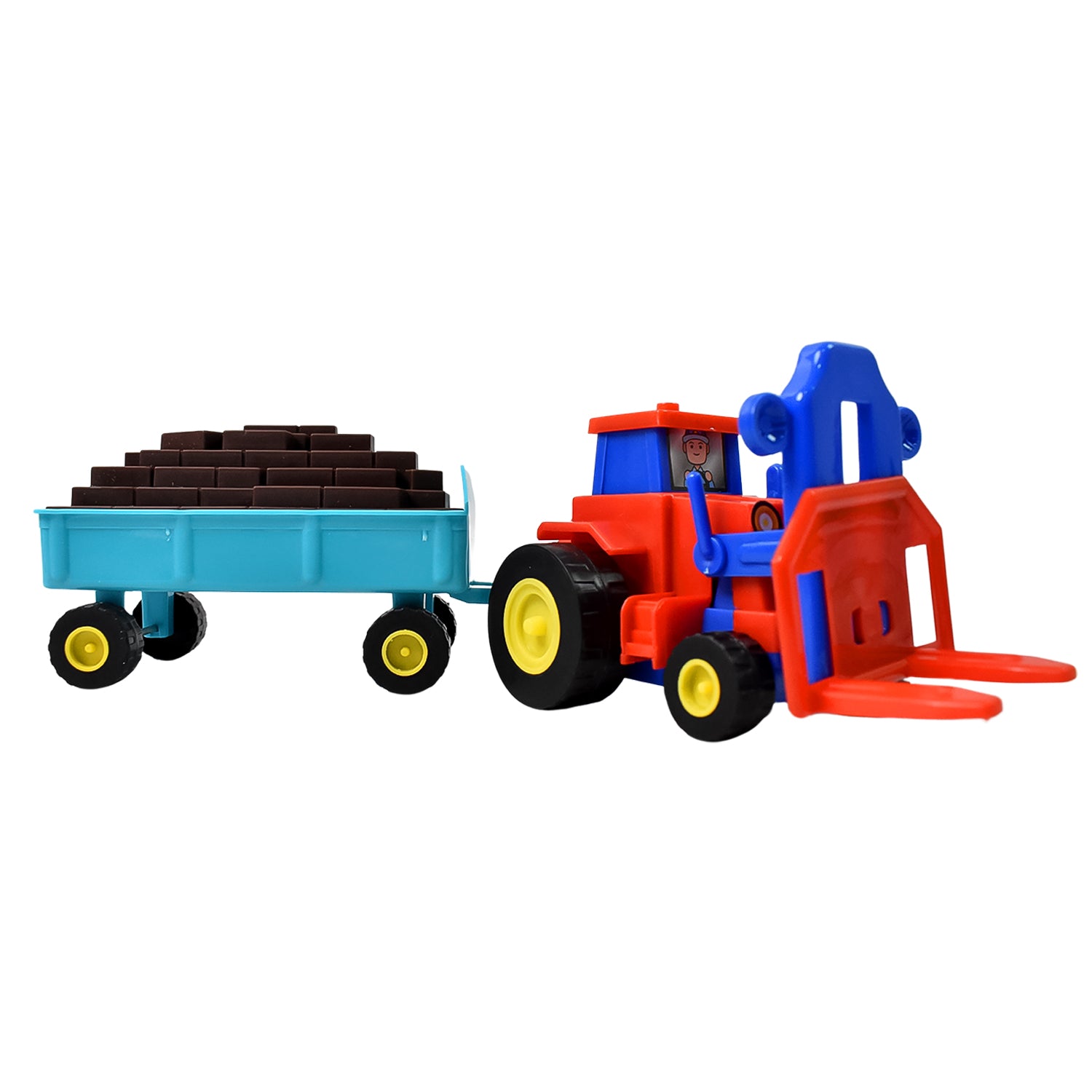 Plastic Tractor Toy Friction Powered Tractor With Bricks Trolley (1 Pc) Plastic Tractor Toy Friction Powered Tractor With Bricks Trolley (1 Pc)